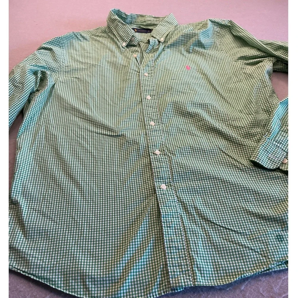 Polo Ralph Lauren Gingham Shirt Green White Check Pink Pony XL Classic Preppy‎